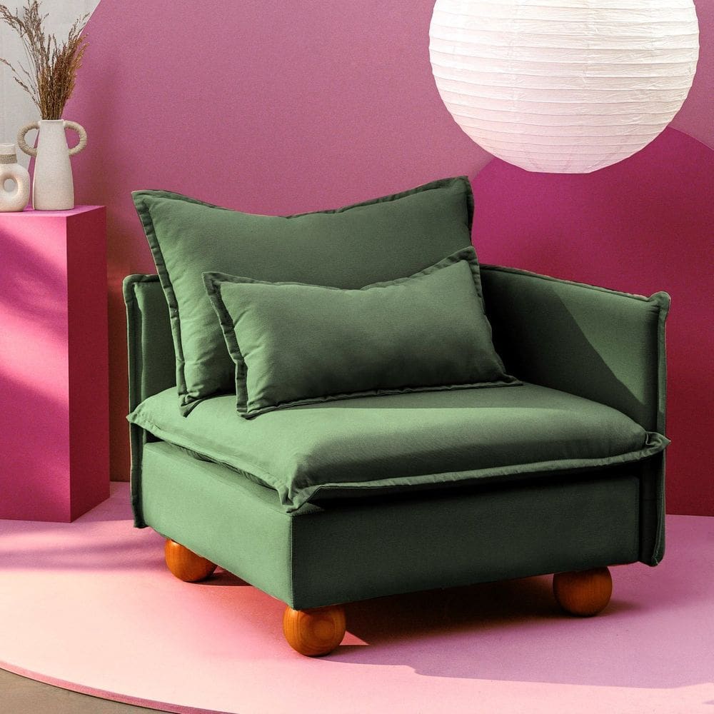 Sofá Modular Braço Lateral com Pé Bolinha Sôma Cabecasa Madeiramadeira Verde