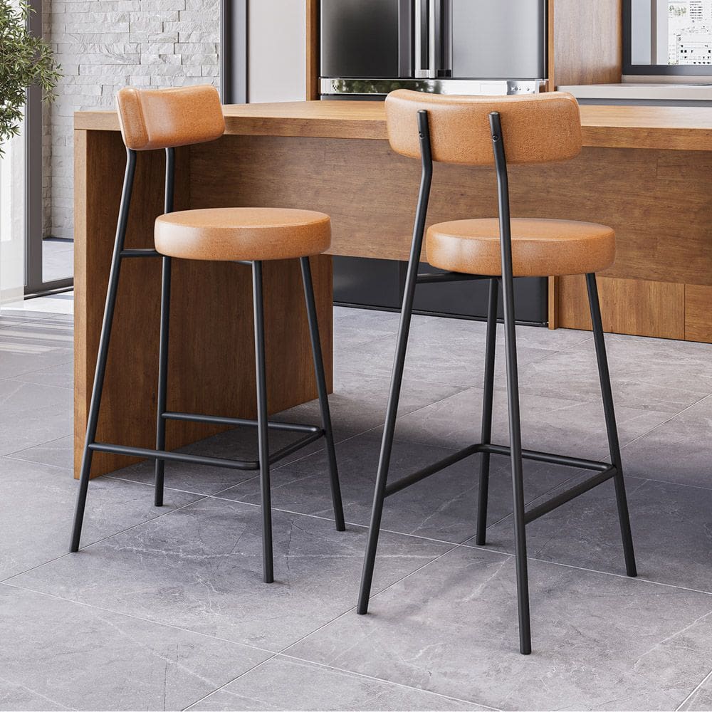 Kit 02 Banquetas Alta Cozinha Kobe Estofada com Encosto Couríssimo Whisky - Abmaza