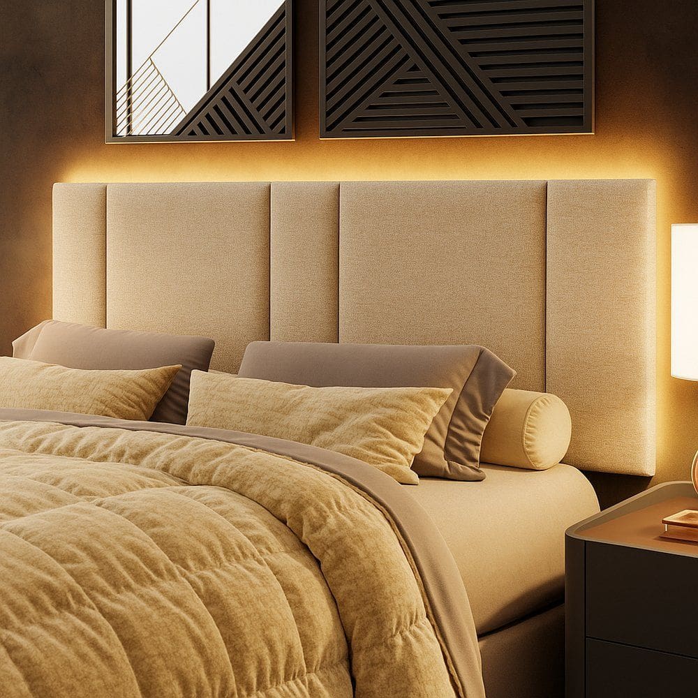 Cabeceira Painel Cama Box Queen Size Siri 160cm com LED Linho Bege - Abmaza