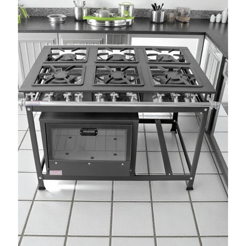 Fogão Industrial 6 Bocas QS/QD 40X40 P8 com Forno Leona