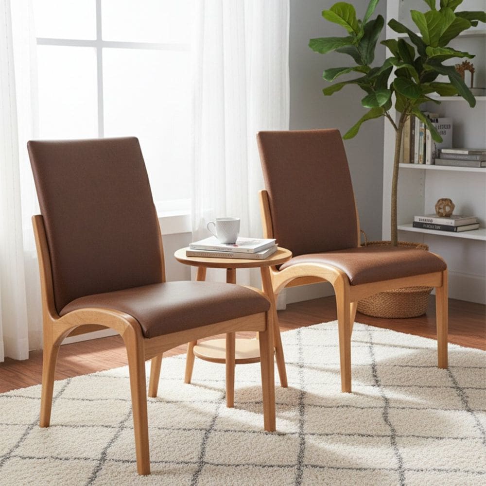 Kit 2 Cadeira Aura Estofada Estrutura Em Madeira Maciça Courino Marrom Conforto Para Sala De Jantar Mobília Decor