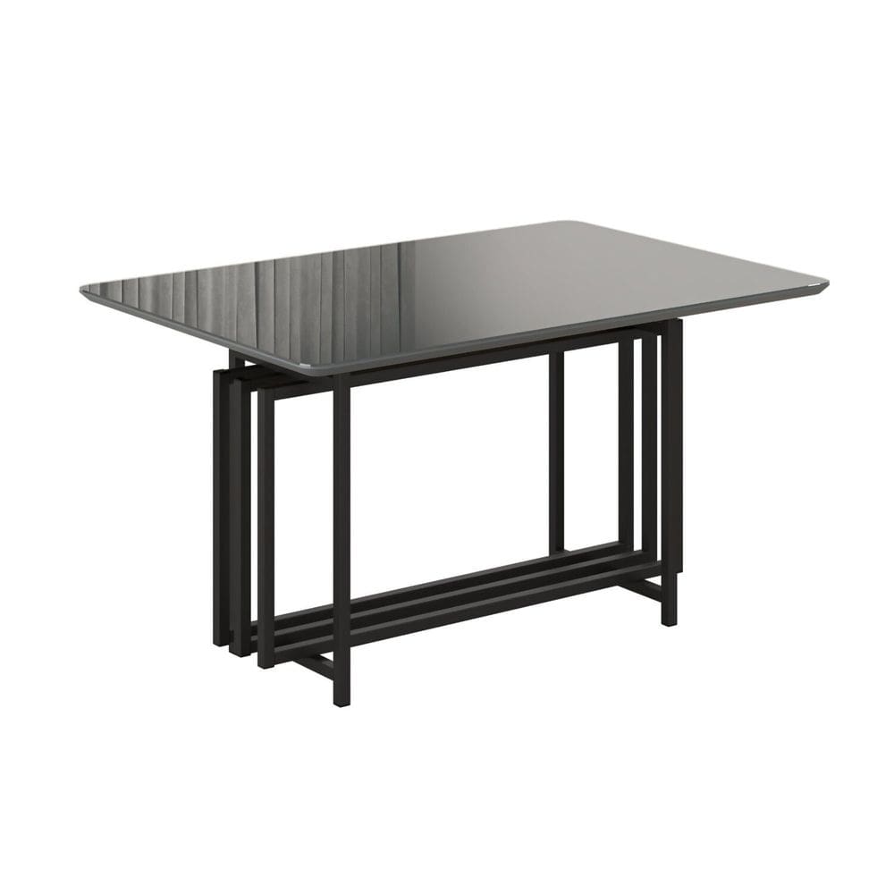 Mesa para Sala de Jantar Retangular 120x90cm Mdf com Vidro Pérola Preto Fosco / Grafite
