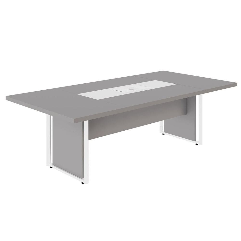 Mesa Reunião 240cm Escritório para 4 Pessoas com Caixa de Tomadas Corporate Cinza Sagrado / Branco