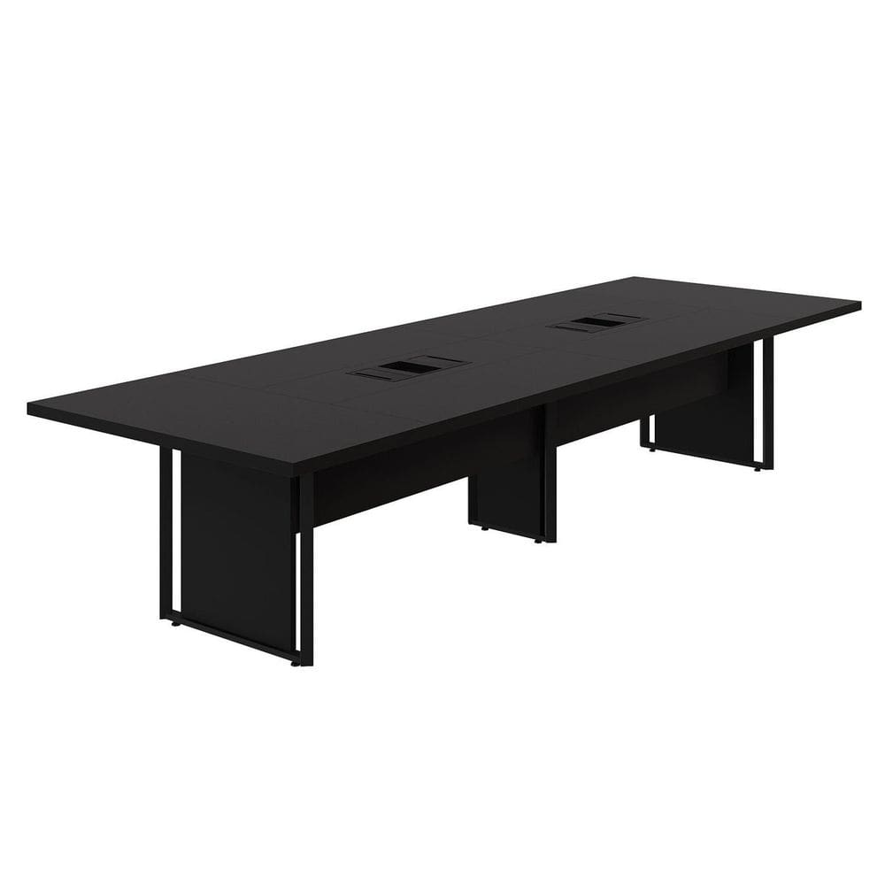 Mesa de Reunião 360cm Corporativa 6 Pessoas com Caixa de Tomadas Corporate Preto