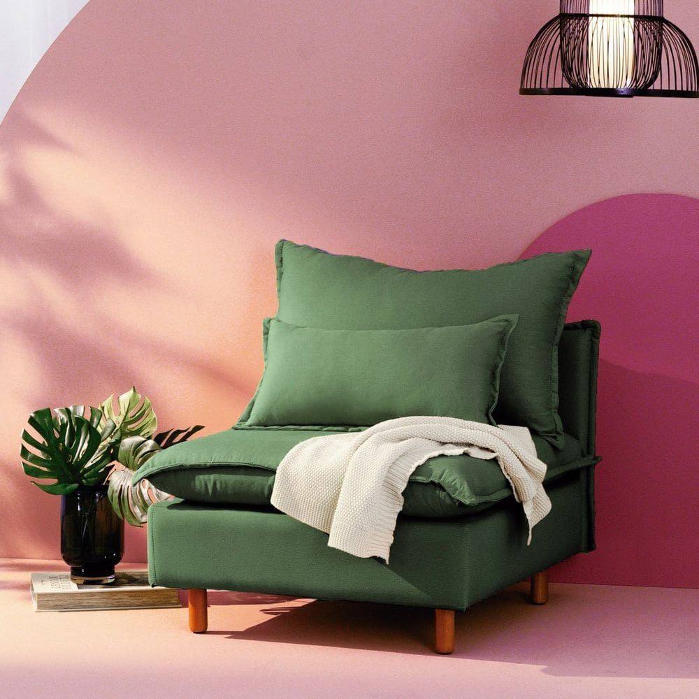 Sofá Modular com Encosto Pé Madeira Sôma Cabecasa Madeiramadeira Verde