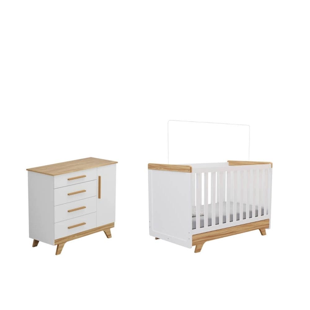 Quarto Bebe Berço e Cômoda Moveis Peroba Retro MDF LS