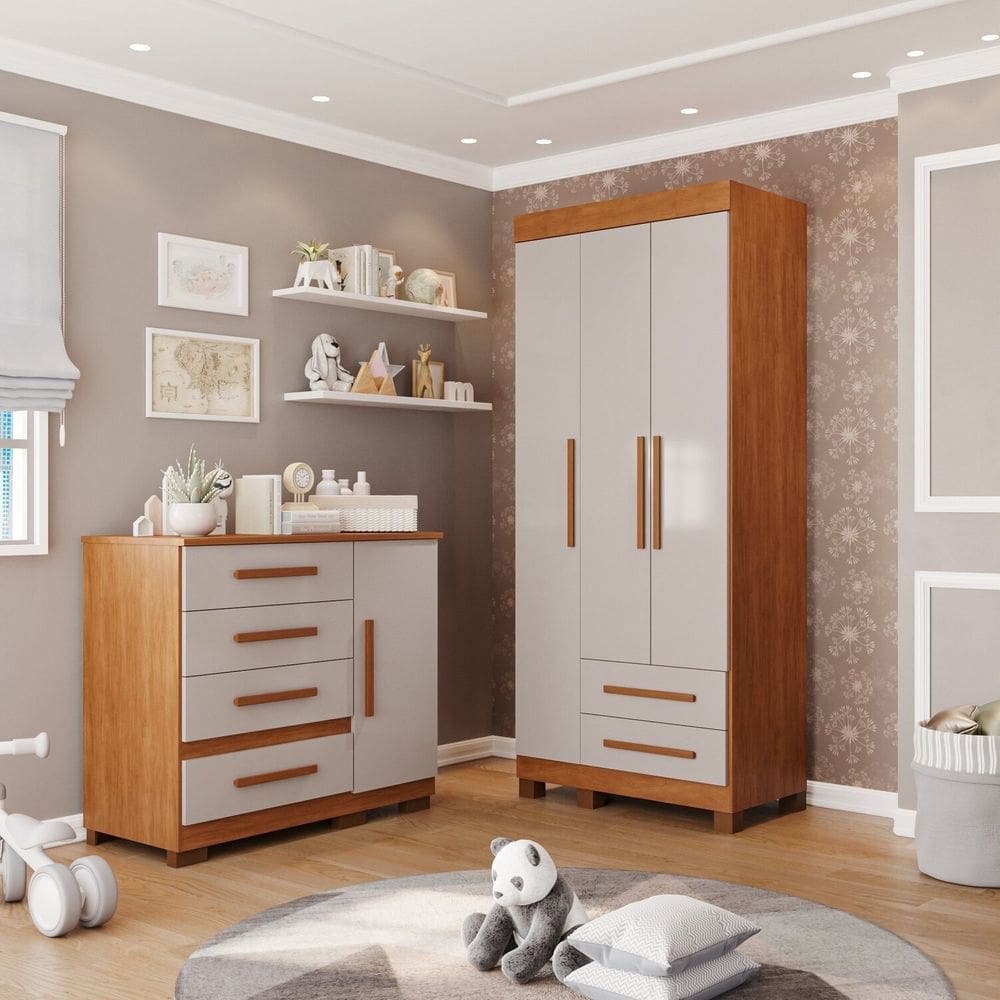 Conjunto Quarto Infantil 2 Peças Aurora Espresso Móveis Cinamomo / Off White