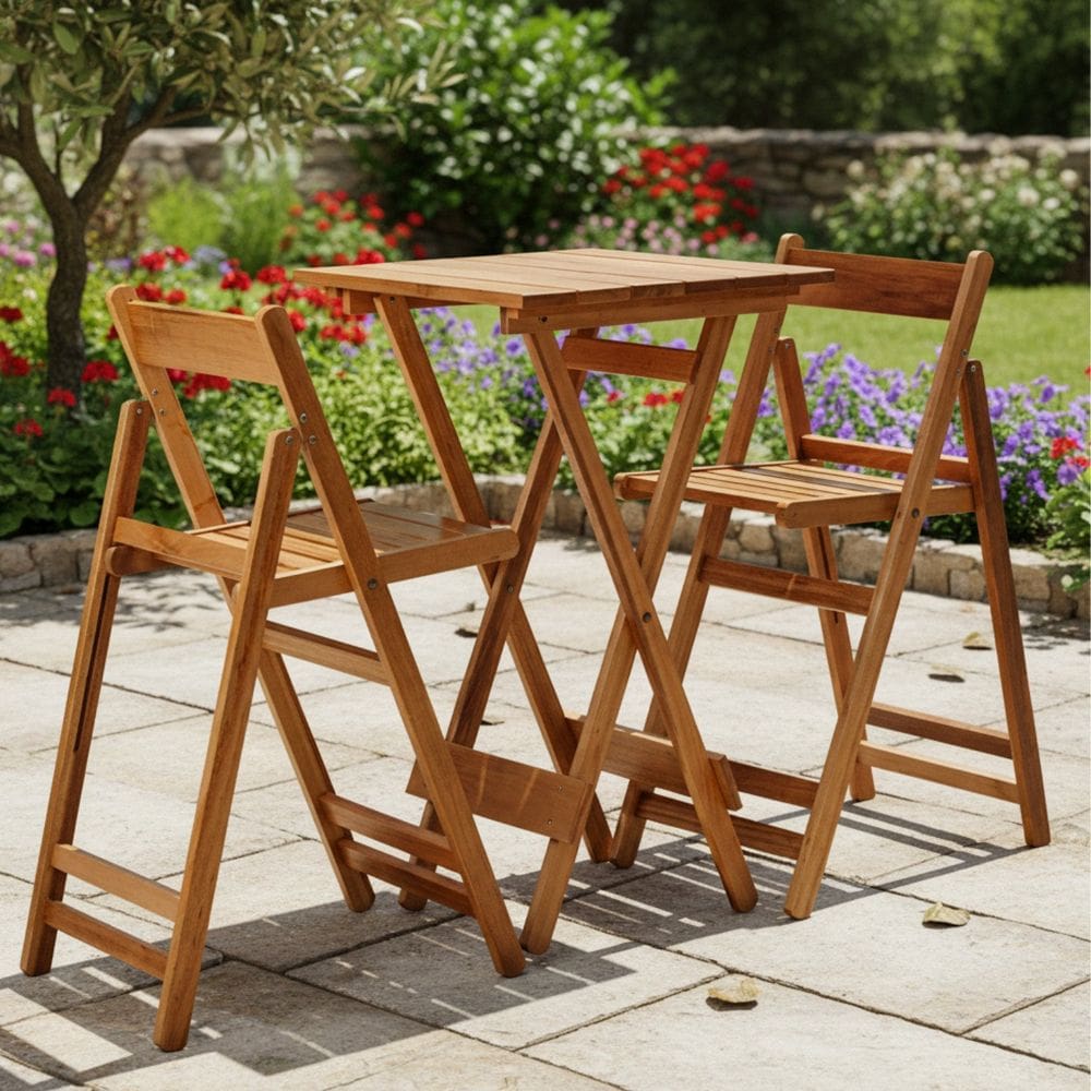Conjunto Dobrável de Mesa Bistrô e 2 Cadeiras Verniz Marrom