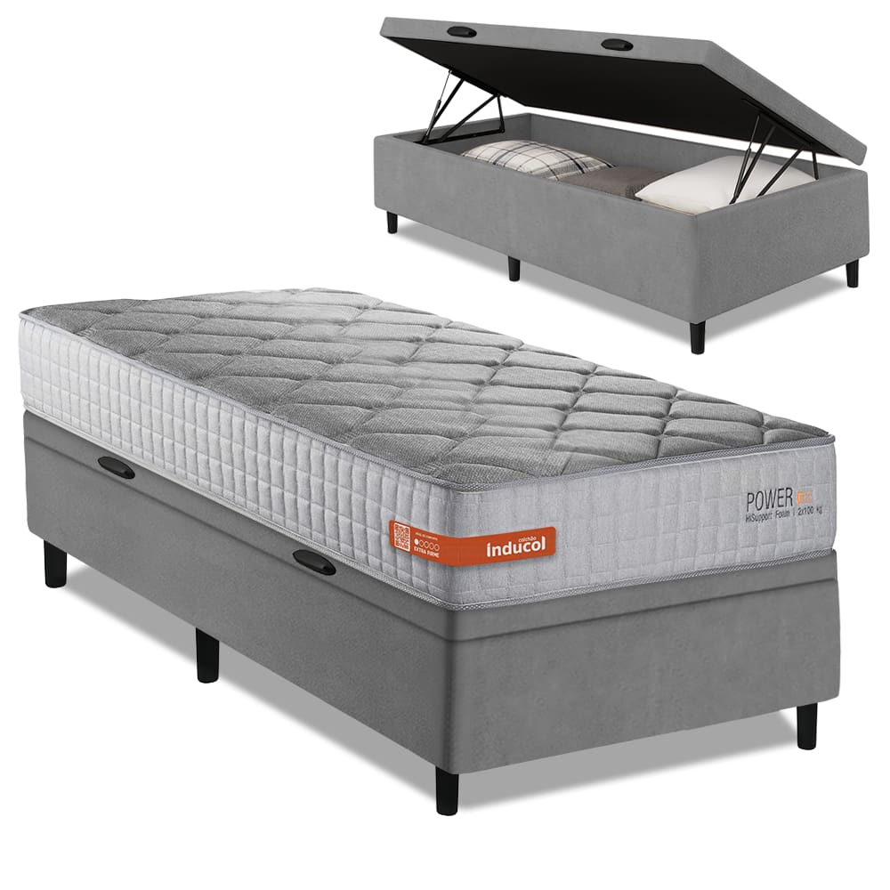 Cama Box Baú Solteiro Espuma Softgel Power 88x188x63cm
