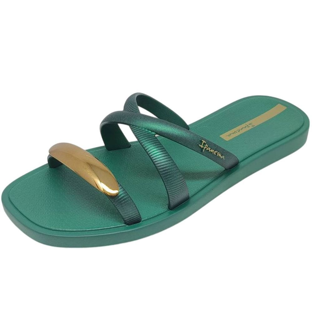 Chinelo Feminino Slide Rasteira Pedraria Metal Chic Ipanema