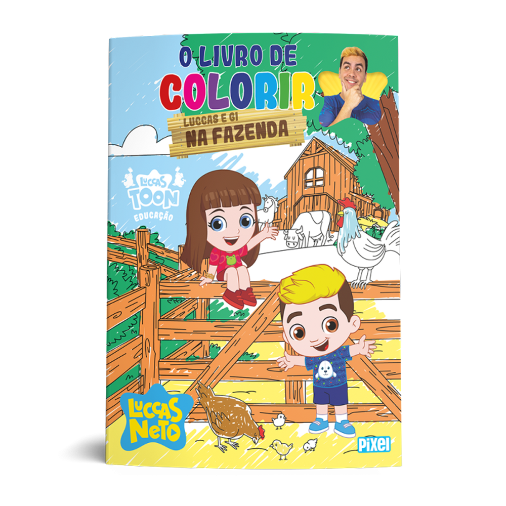 O livro de colorir Luccas e Gi na fazenda