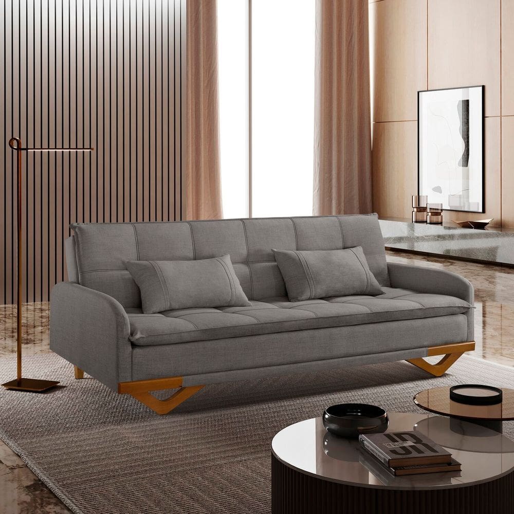 Sofa Cama em Linho 202cm X 92cm Cannes Cinza