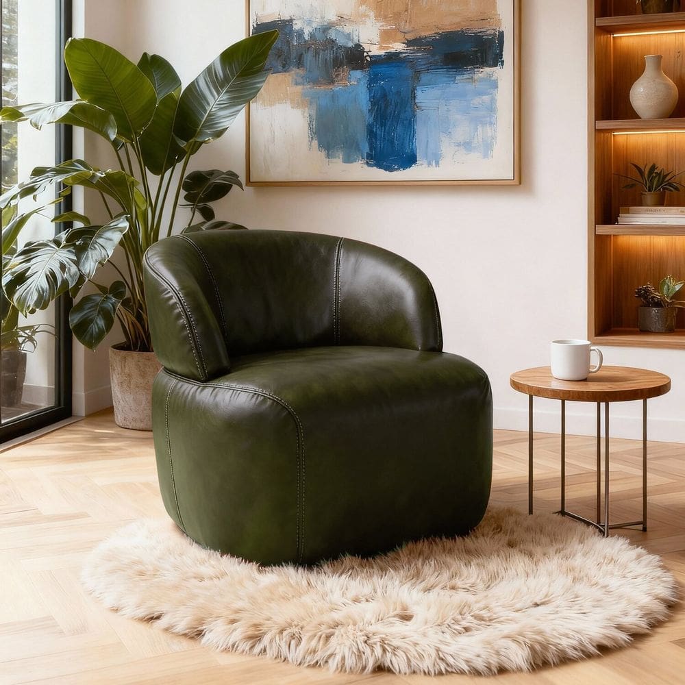 Poltrona de Couro Legítimo Giratória Luna Musgo