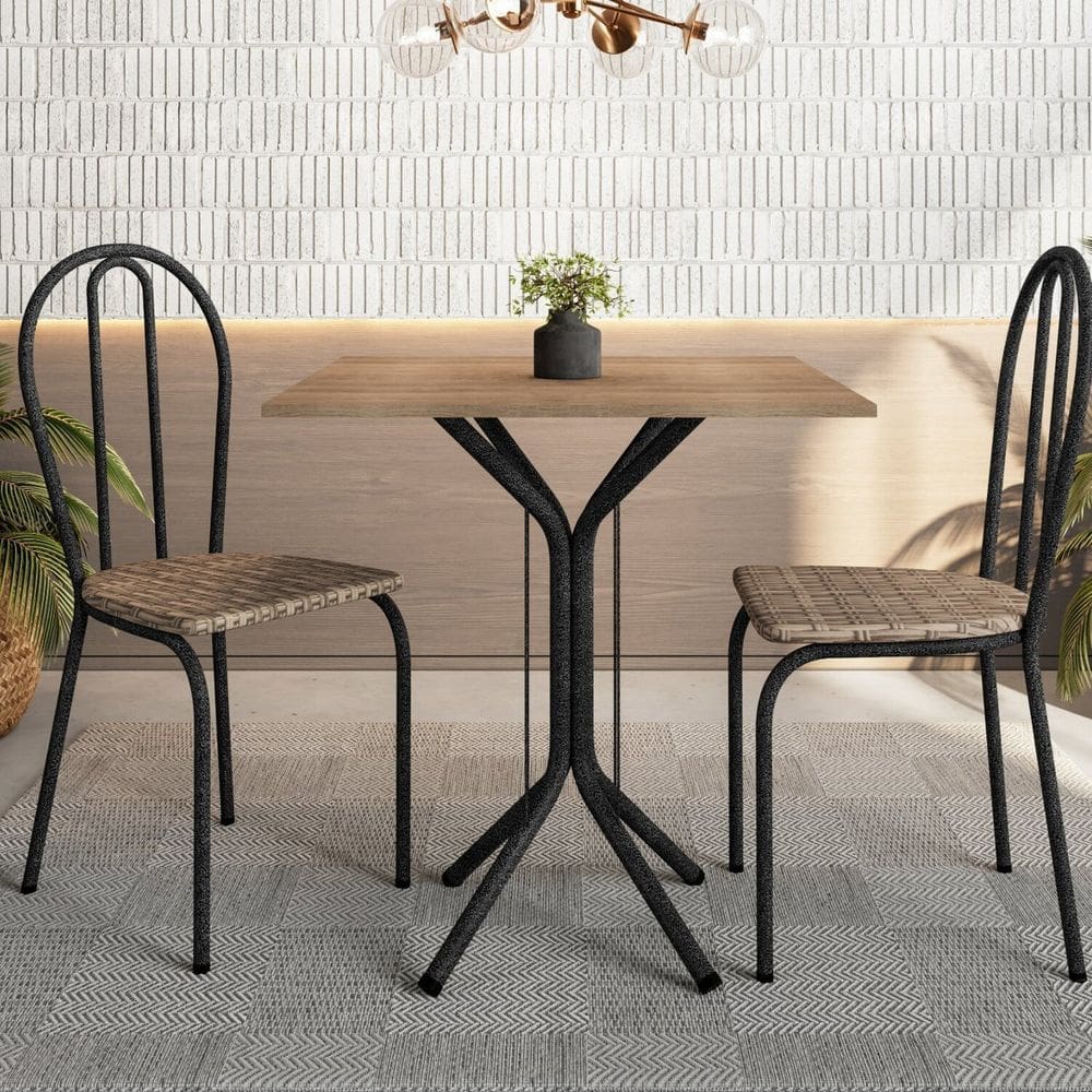 Conjunto Sala de Jantar e Cozinha Juliete 4 Lugares com 2 Cadeiras Carvalho Thais Rustico/Chum