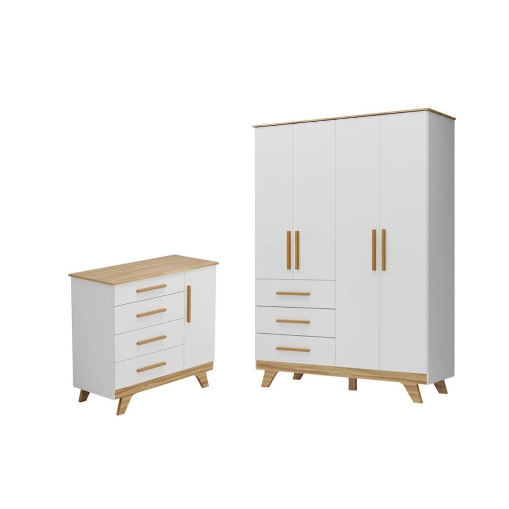 Quarto Bebe Guarda Roupa e Comoda Moveis Peroba Retro MDF LS
