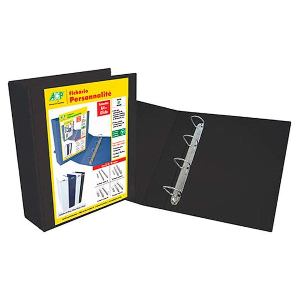 Fichário revestido cristal oficio preto 75mm 4750PT ACP