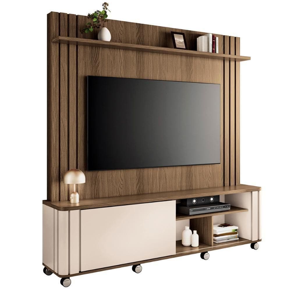 Home Painel Theater Trinus Sala Tv Até 70 Pol Com Rodizios Castanho Off White