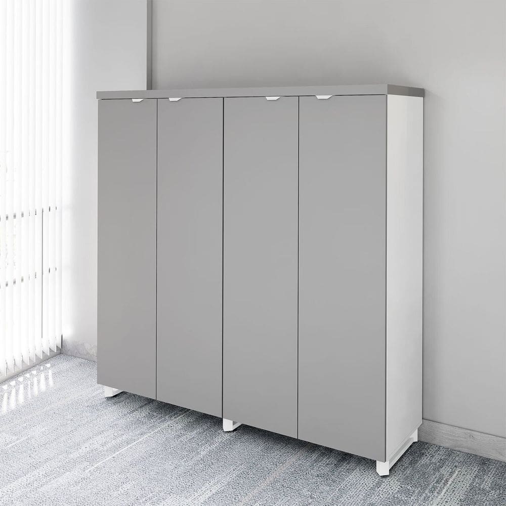 Armário Alto Duplo 1,58m para Escritório com 4 Portas de Abrir e Puxadores Metálicos F5 Office Cinza Sagrado com Branco
