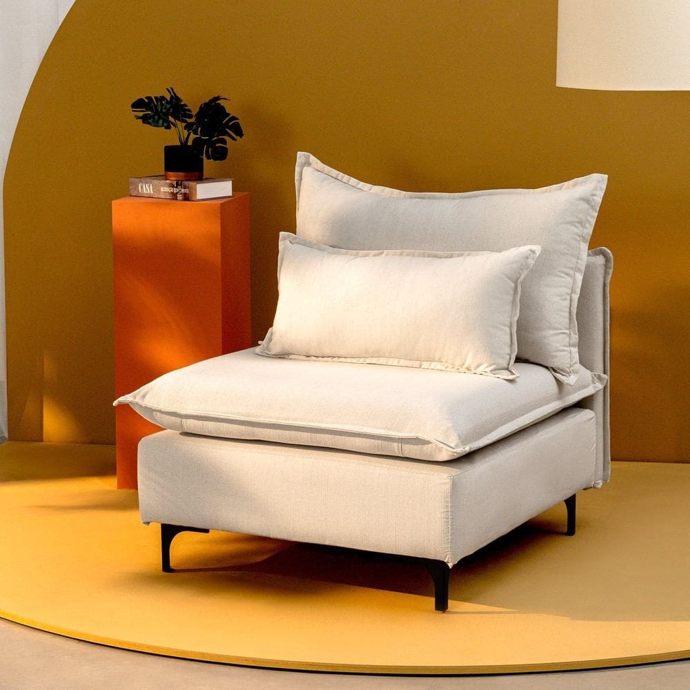 Sofá Modular com Encosto Pé Metal Sôma Cabecasa Madeiramadeira Linho Natural