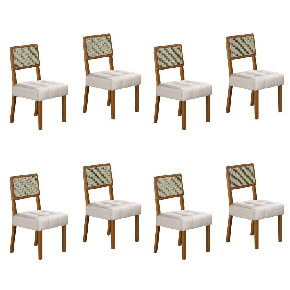 Conjunto 8 Cadeiras para Sala de Jantar Pés em Madeira Maciça Liz Palha/Cinza/Freijó