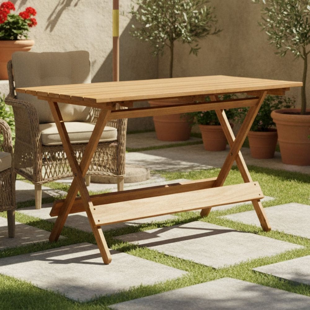 Mesa Dobrável 120x70cm Eucalipto Verniz Marrom