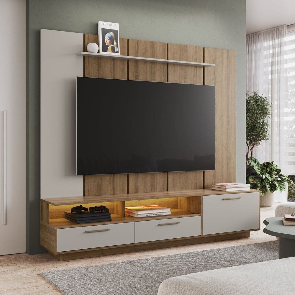 Rack com Painel para Tv 75 Polegadas com Iluminação Led Ravenna Arenas/Mel