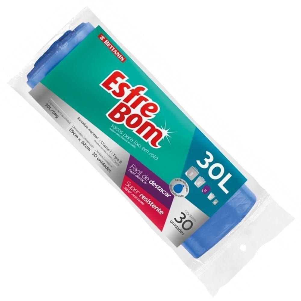 Saco Para Lixo Esfrebom 30 Litros Rolo Com 30 Unidades - Bt306 - Bettanin Saco P-lixo Esfrebom 30l Rolo C-30 Bett Bt306