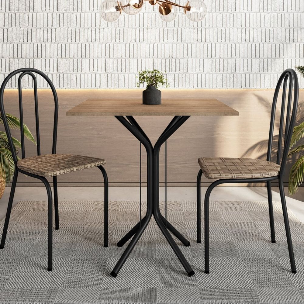Conjunto Sala de Jantar e Cozinha Juliete 4 Lugares com 2 Cadeiras Carvalho Thais Rattan/ Demolição/Preto