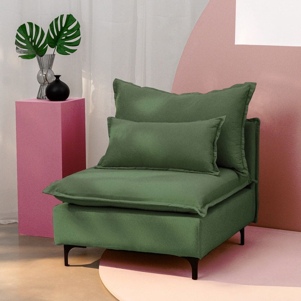 Sofá Modular Com Encosto Pé Metal Sôma CabeCasa MadeiraMadeira Verde