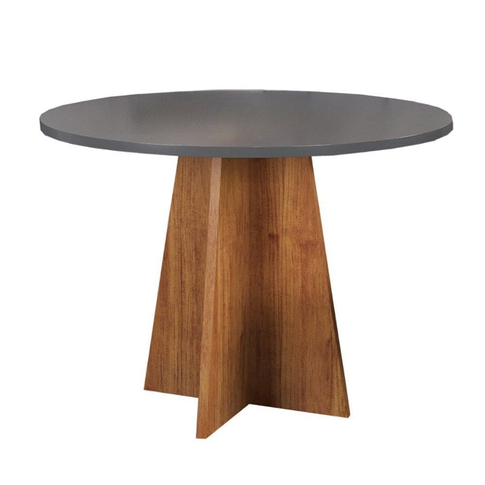 Mesa de Jantar 4 Lugares Redondo Tampo de Mdf Chilli Mel/Cinza