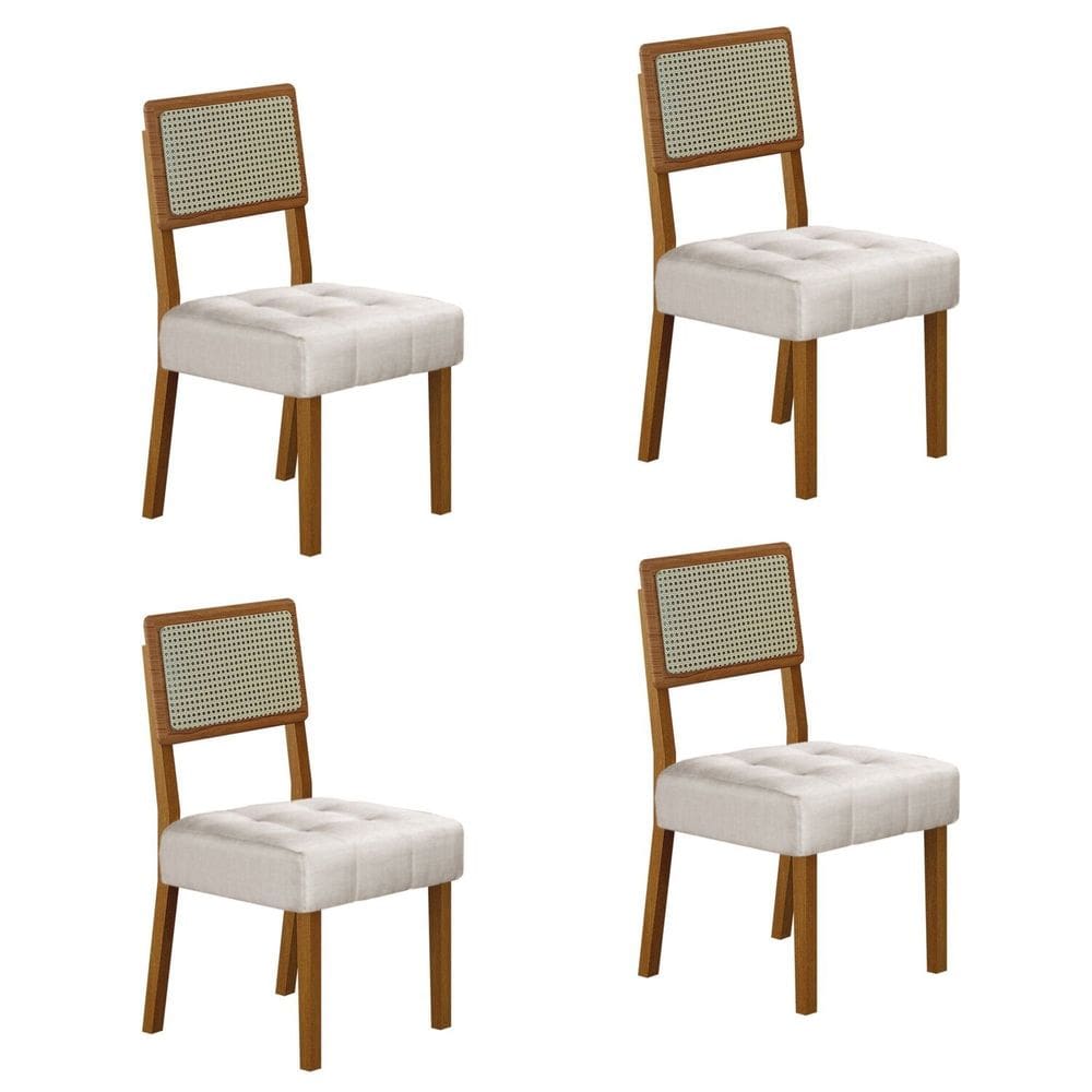 Conjunto 4 Cadeiras para Sala de Jantar Pés em Madeira Maciça Liz Palha