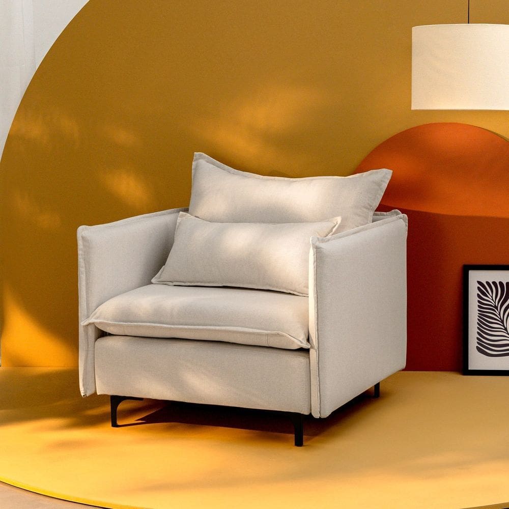 Poltrona Com Pé Metal Sôma Cabecasa MadeiraMadeira Linho Natural