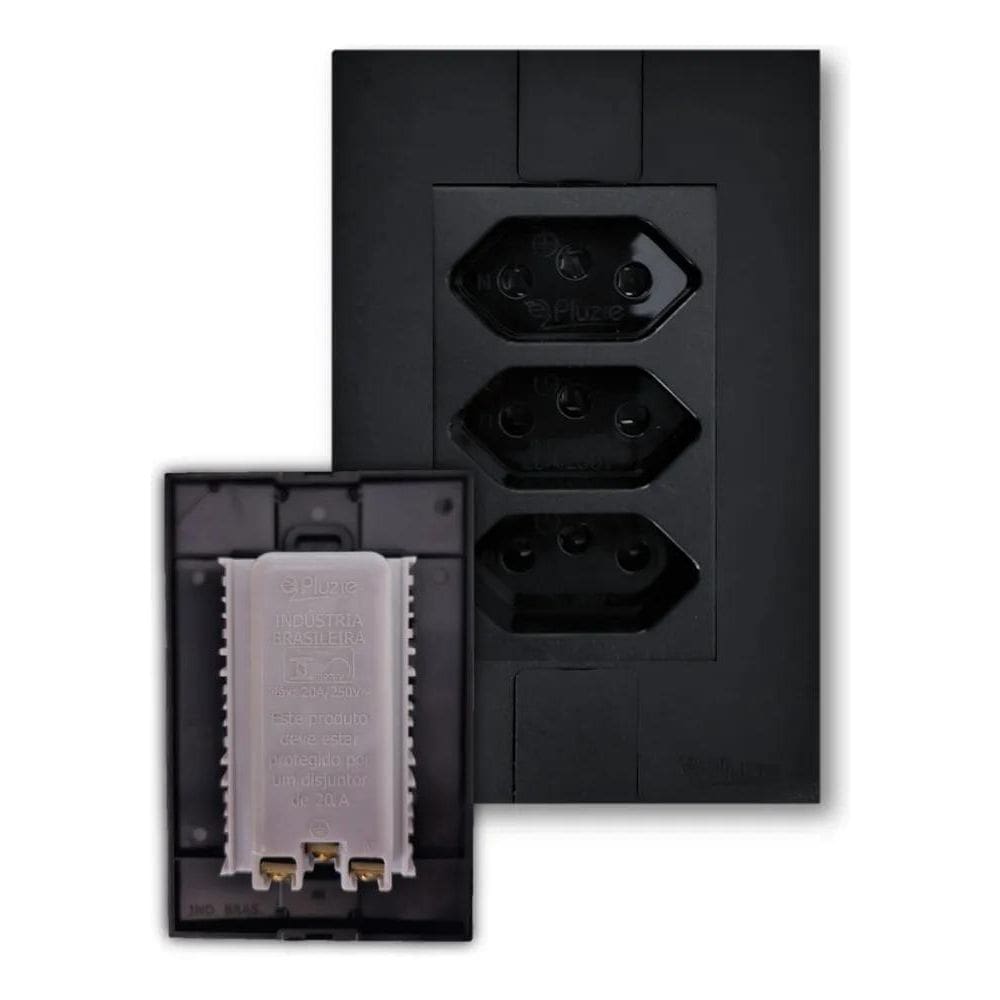 10X Tomada Tripla 20A Monobloco Modular Preto Fosco Fácil P