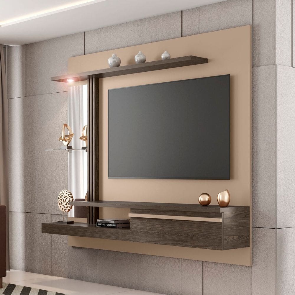 Painel para Tv 55 Polegadas Led Prateleira de Vidro Denver Cinza/Carvalho