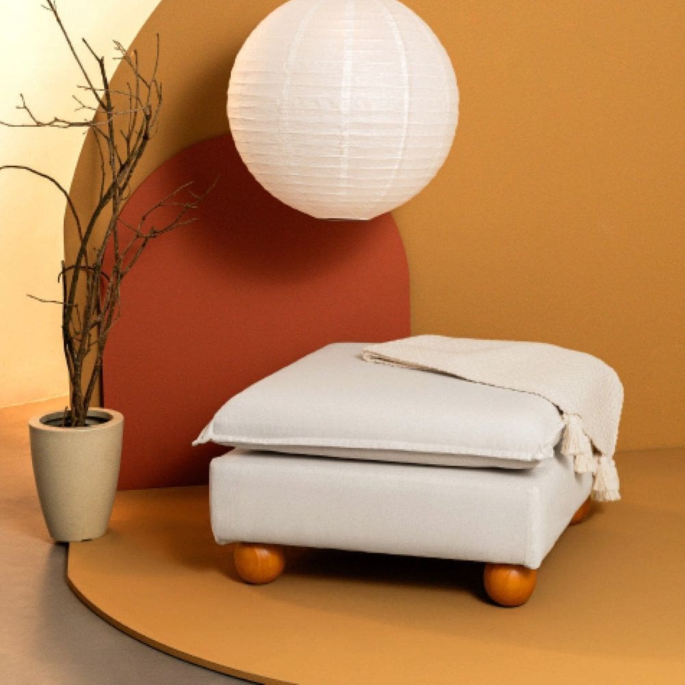 Puff Modular Com Pé Bolinha Sôma CabeCasa MadeiraMadeira Linho Natural