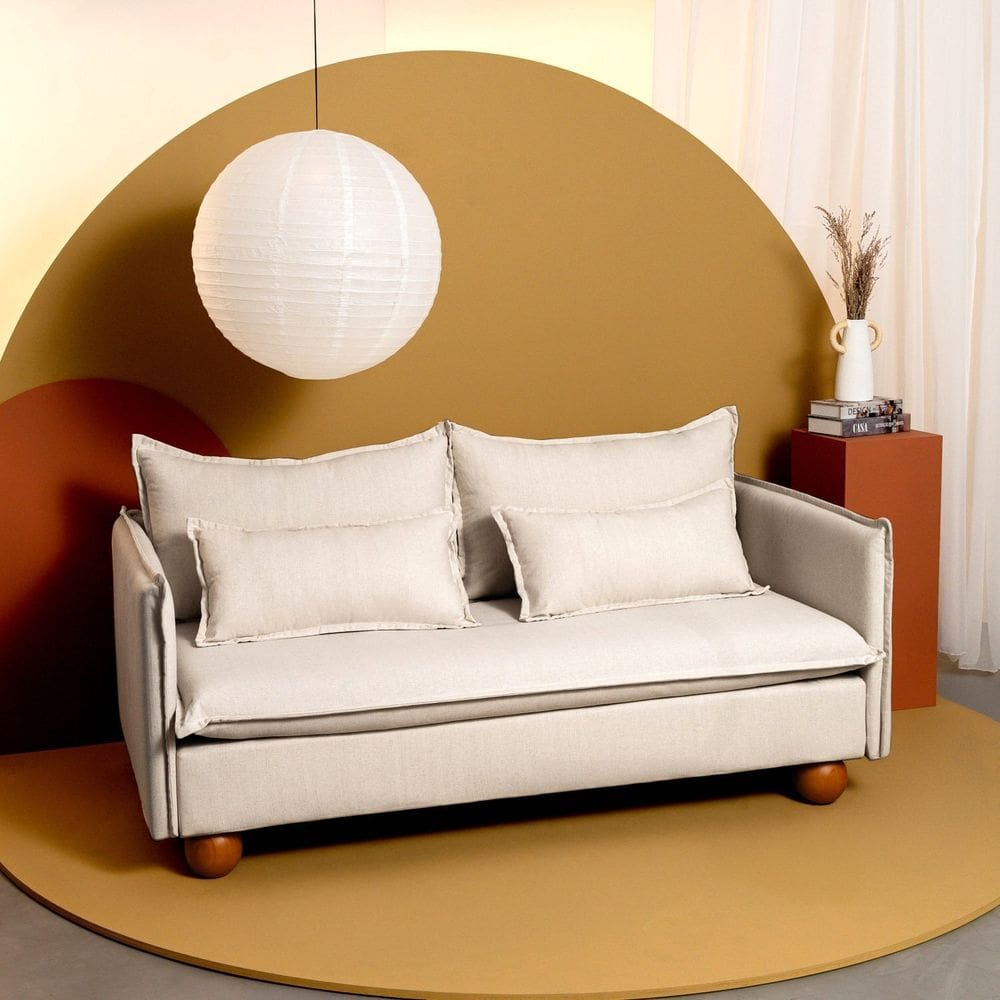 Sofá Modular 2 Lugares Pé Bolinha Sôma Cabecasa Madeiramadeira Linho Natural