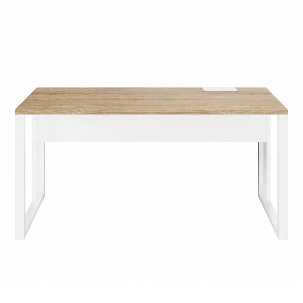 Plataforma Trabalho 135cm Individual com Caixa de Tomadas Industrial Executive Macadâmia / Branco