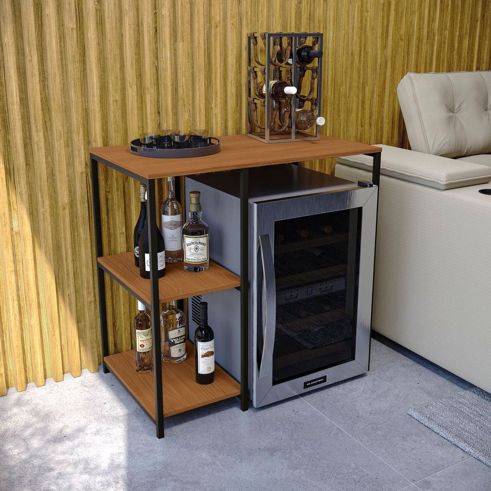 Mesa com 2 Prateleiras Kappesberg Crome Industrial Canela/Preto Fosco