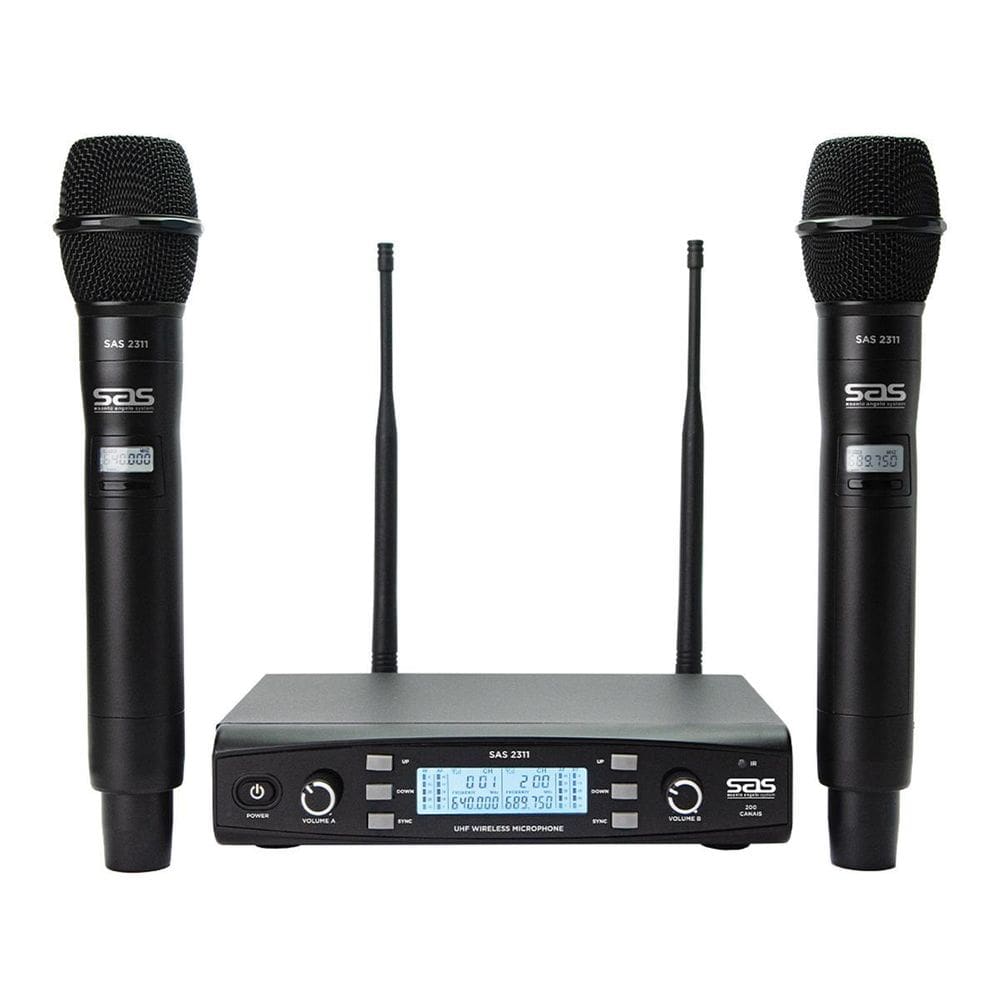 Microfone Sem Fio Santo Angelo Sas2311 Duplo Com 200 Canais