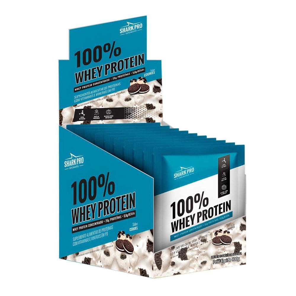 Whey Protein 100% Sabor Cookies 10 Unidades Sachê 40G Shark
