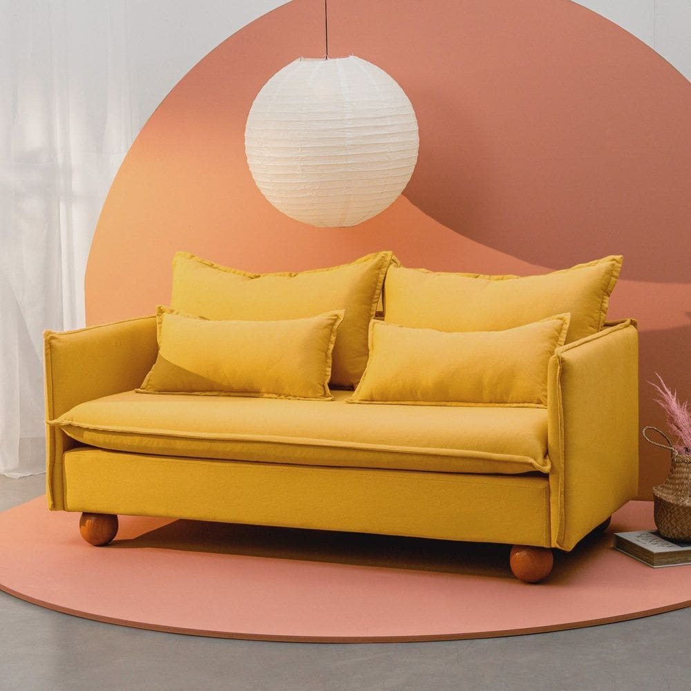 Sofá Modular 2 Lugares Pé Bolinha Sôma CabeCasa MadeiraMadeira Mostarda