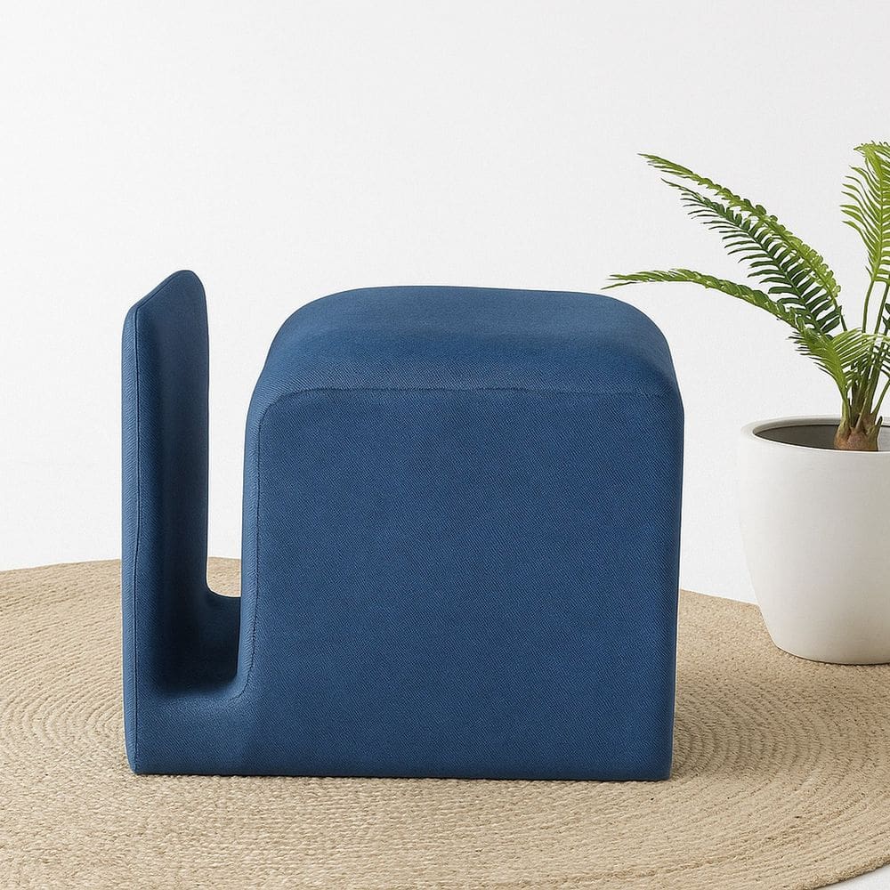 Puff para Sala de Estar de Linho Lenk Azul