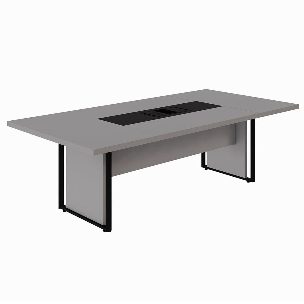 Mesa Reunião 240cm Escritório para 4 Pessoas com Caixa de Tomadas Corporate Cinza Sagrado / Preto