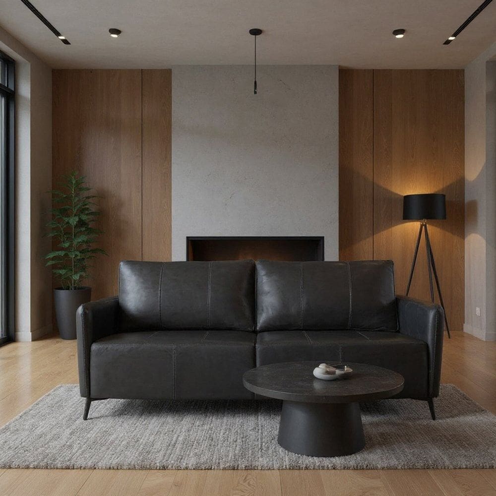 Sofá de Couro Legítimo Porto Rico 220 Cm Preto