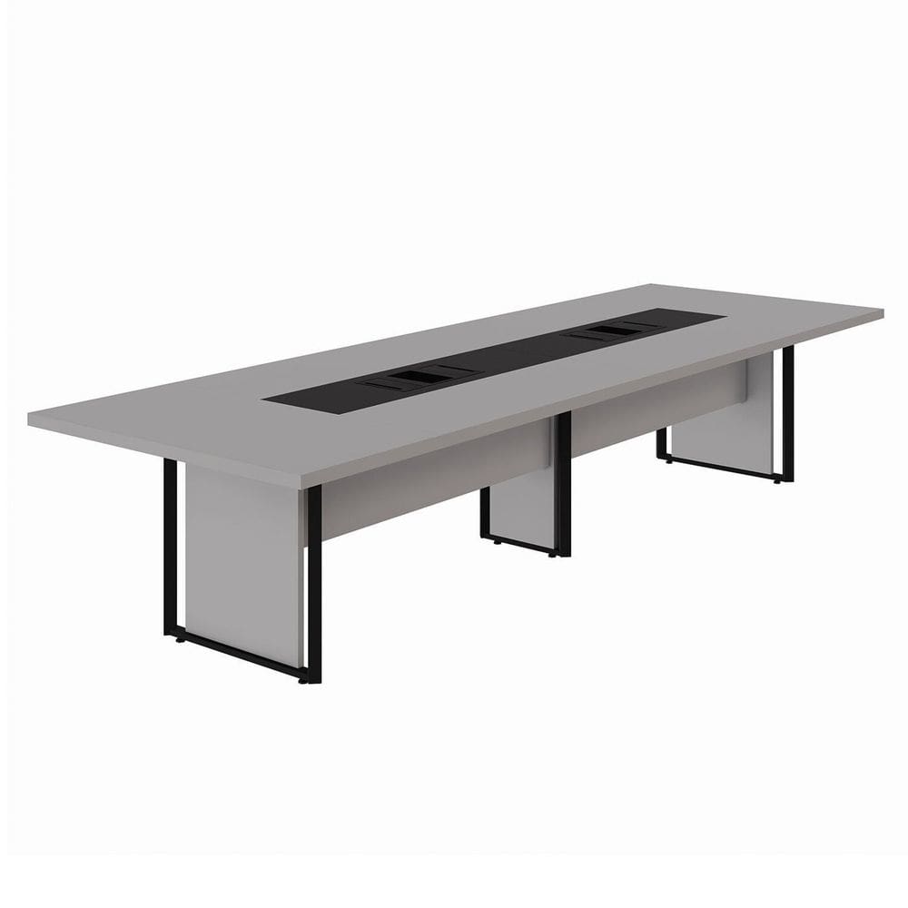 Mesa de Reunião 360cm Corporativa 6 Pessoas com Caixa de Tomadas Corporate Cinza Sagrado /Preto