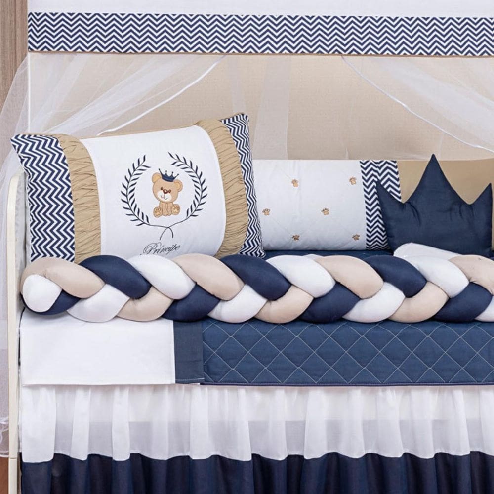 Kit Berço Bebê Menino 11 Peças Com Saia E Mosquiteiro