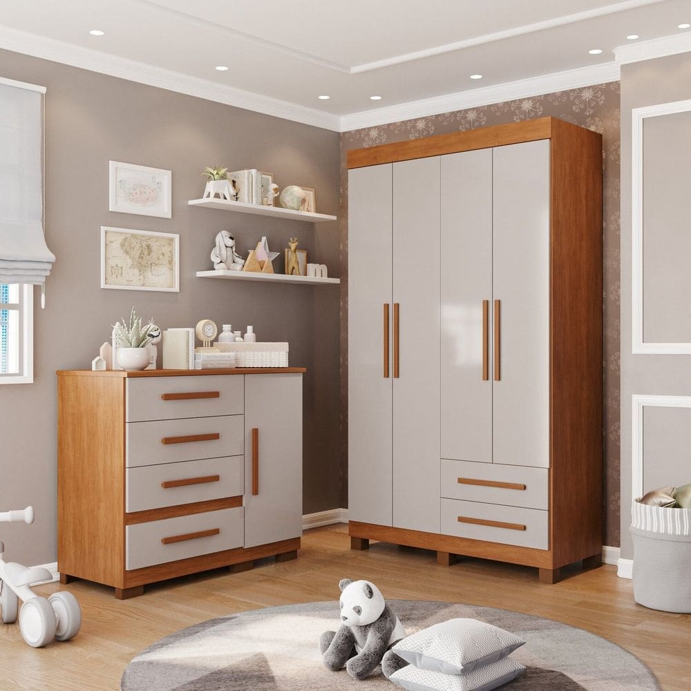 Conjunto Quarto Infantil 2 Peças Aurora Espresso Móveis Cinamomo / Off White