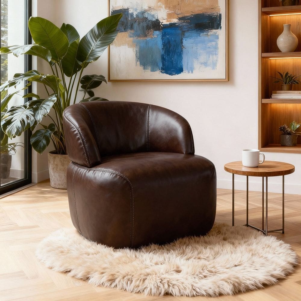 Poltrona de Couro Legítimo Giratória Luna Marrom