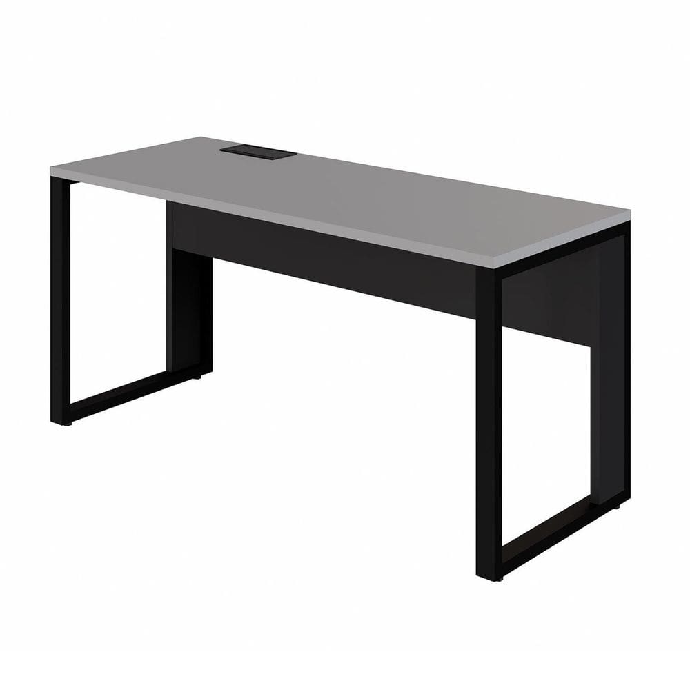 Mesa Plataforma 120cm Individual com Caixa de Tomadas Pés Metal Industrial Executive Cinza Sagrado / Preto
