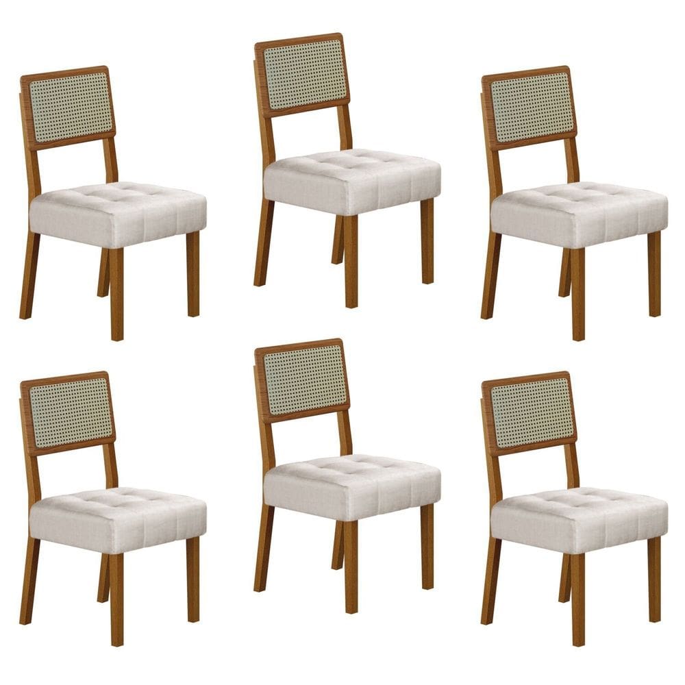 Conjunto 6 Cadeiras para Sala de Jantar Pés em Madeira Maciça Liz Palha/Cinza/Freijó